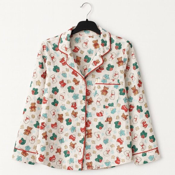 None Other - Wondershop Festive Holiday Pajama Top – Cozy Red, Green & White Print, Size M